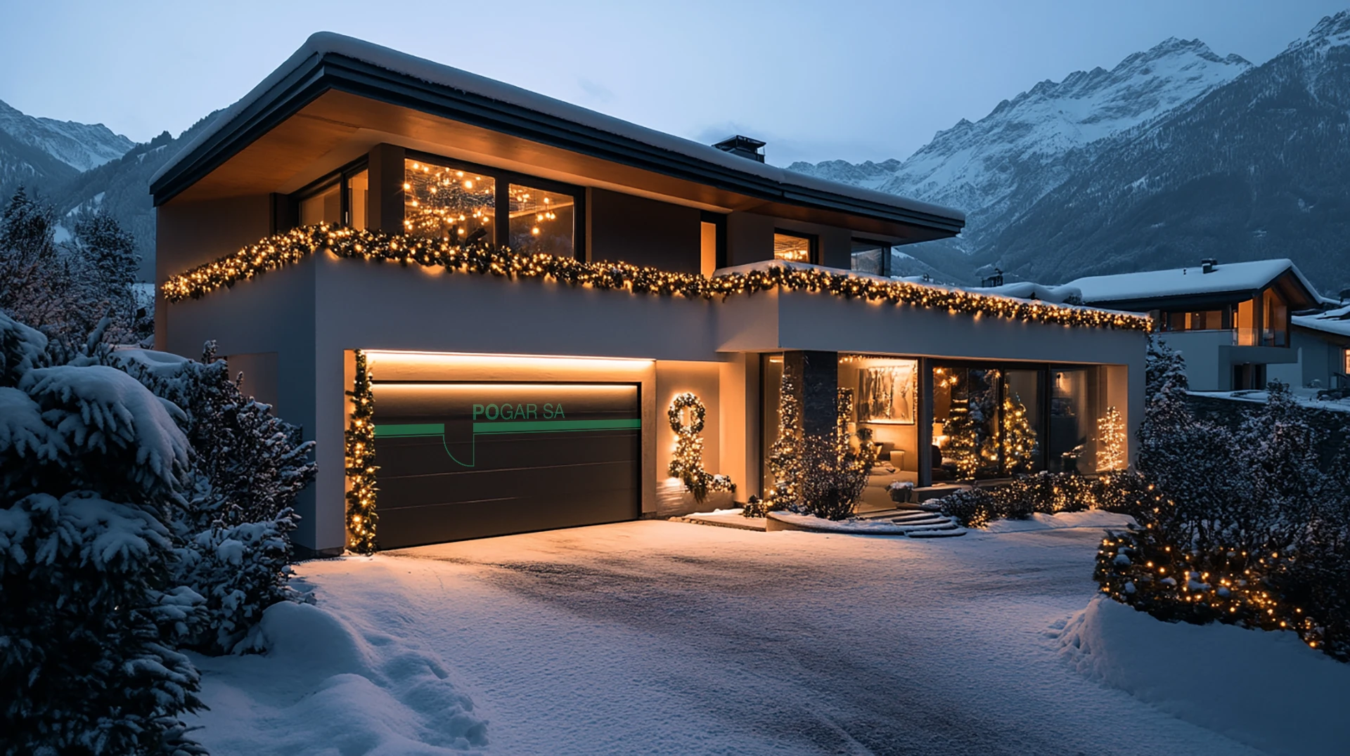 Porte de garage décorée pour les fêtes de fin d'année Pogar SA