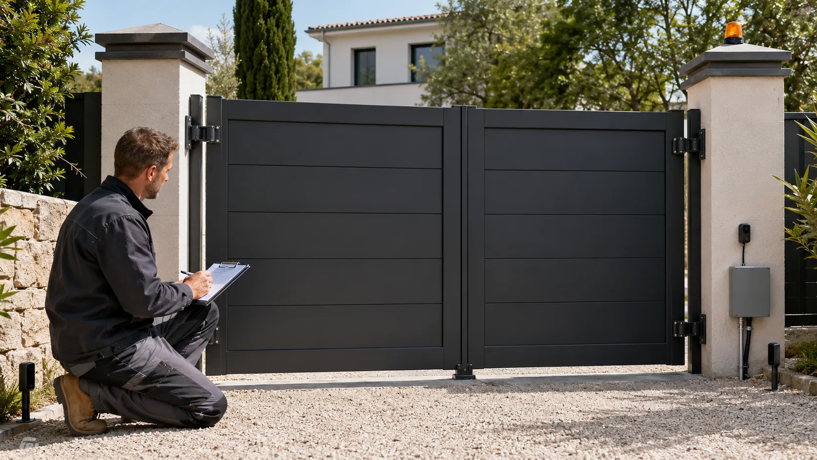Inspection de portail moderne dans jardin